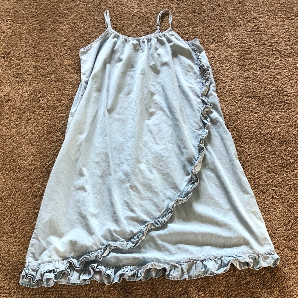 100% Cotton Light Wash Denim Ruffle Dress